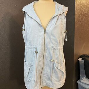 QUINN lined soft grey Anorak drawstring waist zip front smooth‎ cotton hood vest